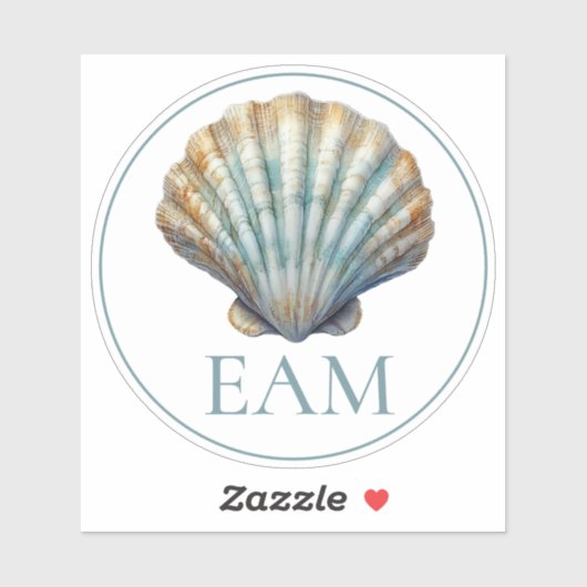 Coastal Blue Scallop Seashell Monogram Aufkleber (Blatt)
