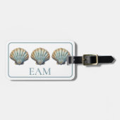 Coastal Blue Scallop Seashell Monogram Gepäckanhänger (Vorderseite horizontal)