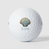 Coastal Blue Scallop Seashell Monogram Golfball (Vorderseite)