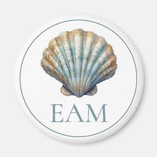 Coastal Blue Scallop Seashell Monogram Magnet (Vorne)