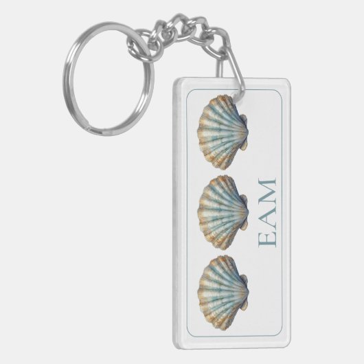 Coastal Blue Scallop Seashell Monogram Schlüsselanhänger (Vorderseite links)