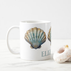 Coastal Blue Scallop Seashell Personalisiert Kaffeetasse