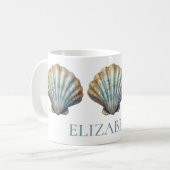 Coastal Blue Scallop Seashell Personalisiert Kaffeetasse (Vorderseite Links)