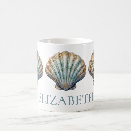 Coastal Blue Scallop Seashell Personalisiert Kaffeetasse (Mittel)