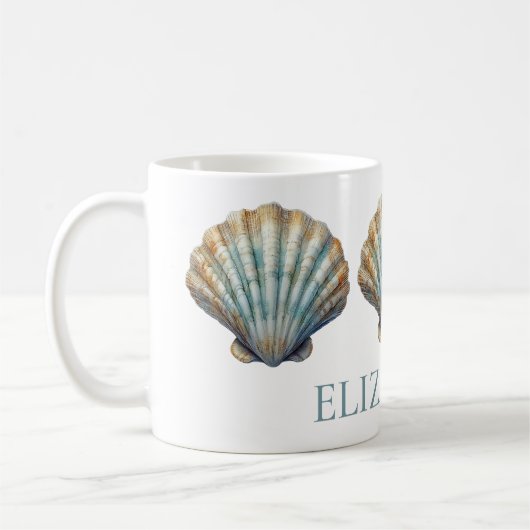 Coastal Blue Scallop Seashell Personalisiert Kaffeetasse (Links)
