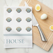 Coastal Blue Scallop Seashell Personalized Geschirrtuch (Viertel Falte)
