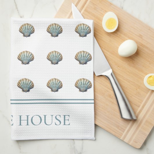 Coastal Blue Scallop Seashell Personalized Geschirrtuch (Viertel Falte)