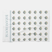 Coastal Blue Scallop Seashell Personalized Geschirrtuch (Horizontal)