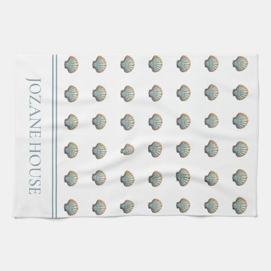 Coastal Blue Scallop Seashell Personalized Geschirrtuch (Horizontal)