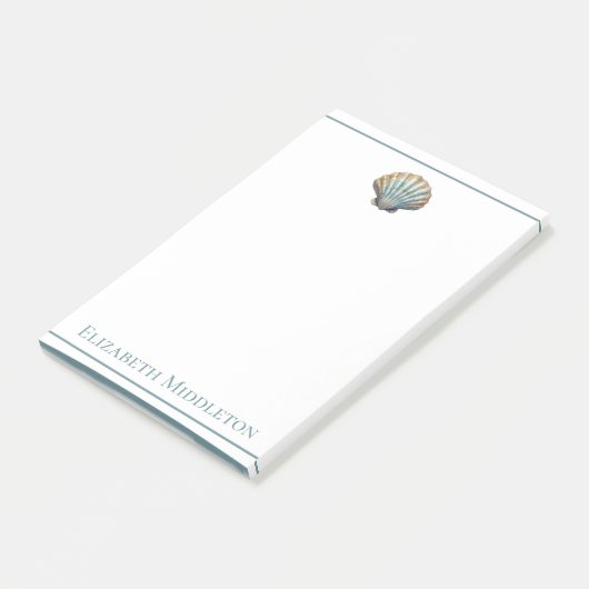 Coastal Blue Scallop Seashell Personalized Post-it Klebezettel (angewinkelt)