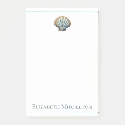 Coastal Blue Scallop Seashell Personalized Post-it Klebezettel (Vorderseite)