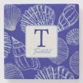 Coastal Blue Seashell Monogram Name Stone Coaster Steinuntersetzer (Vorderseite)