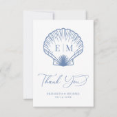 Coastal Blue Seashell Monogram Wedding Dankeskarte (Vorderseite)