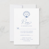 Coastal Blue Seashell Monogram Wedding RSVP Karte (Vorderseite)