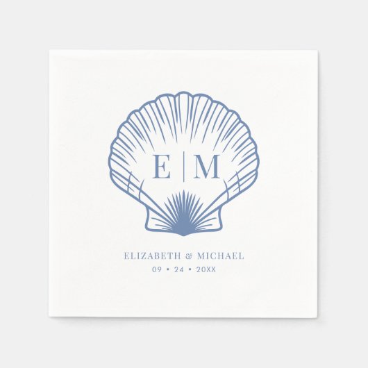 Coastal Blue Seashell Monogram Wedding Serviette (Vorderseite)