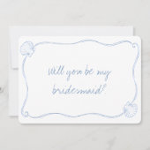 Coastal Blue Seashell Summer Bridesmaid Proposal Karte (Vorderseite)