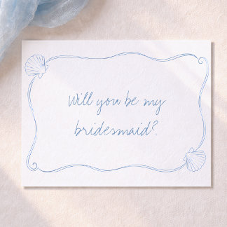 Coastal Blue Seashell Summer Bridesmaid Proposal Karte