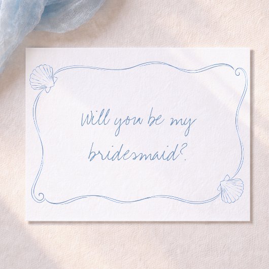 Coastal Blue Seashell Summer Bridesmaid Proposal Karte