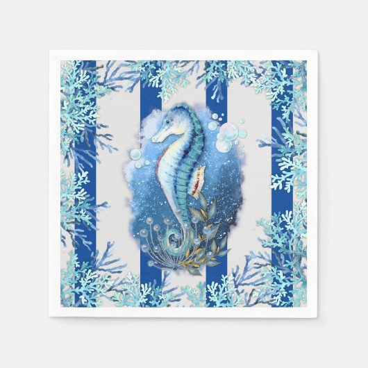 Coastal Blue Seepferd Paper Napkins Serviette (Vorderseite)