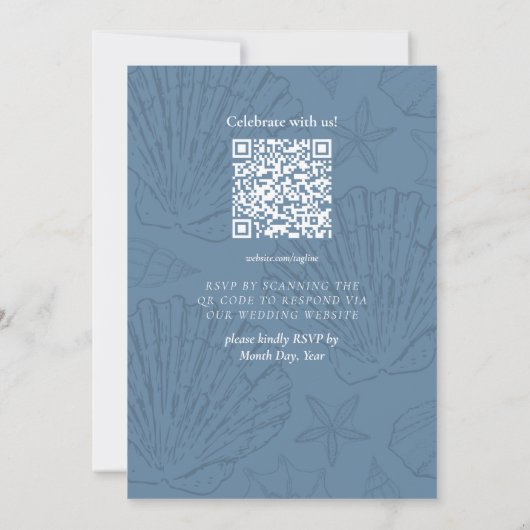 Coastal Blue Shell Destination Wedding Einladung (Rückseite)