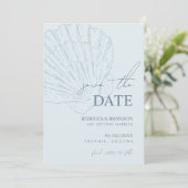 Coastal Blue Shell Hand Drawn Seashell Wedding Save The Date (Stehend Vorderseite)