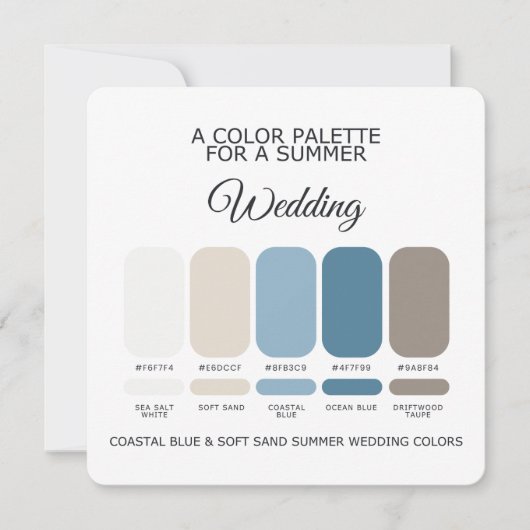 Coastal Blue Soft Sand Summer Wedding Palette Card Einladung (Vorderseite)