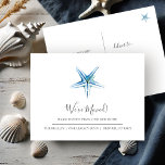 Coastal Blue Starfish Ankündigung über Zuhause Mov Postkarte<br><div class="desc">Eine schicke Wasserfarbenkarte, die Freunde und Familie von Ihrer neuen Zuhause Sweet Zuhause lasse! Dieses einfache Design zeigt einen zauberhaften blauen Seestern in meiner originalen Hand gemalt Aquarellkunst mit "We've Moved" in handgeschriebener Schrift Typografie. Fügen Sie mithilfe der Vorlagenfelder benutzerdefinierte Informationen, neue Adressen und Namen hinzu. Eine moderne und doch...</div>