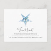 Coastal Blue Starfish Ankündigung über Zuhause Mov Postkarte (Vorderseite)