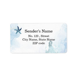 Coastal Blue Starfish Wedding Return Address Adressaufkleber