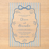 Coastal Blue Stripe Whimsical Hand Drawn Wedding Acryleinladungen (Vorderseite)