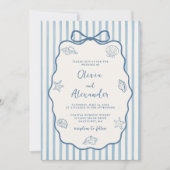 Coastal Blue Stripe Whimsical Hand Drawn Wedding Einladung (Vorderseite)