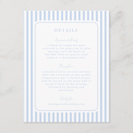 Coastal Blue Striped Wedding Detail Begleitkarte (Vorderseite)