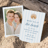 Coastal Blue Stripes Shell Beach Photo Wedding Save The Date