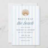 Coastal Blue Stripes Shell Beach Wedding Save The Date (Vorderseite)