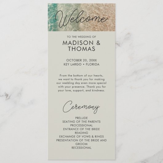 Coastal Blue Tropical Beach Hochzeit in Urlaubsort Programm (Vorderseite)