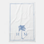 Coastal Blue und White Palmetto Palm Monogram Geschirrtuch (Vertikal)