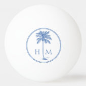 Coastal Blue und White Palmetto Palm Monogram Tischtennisball (Vorderseite)