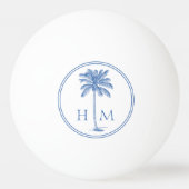 Coastal Blue und White Palmetto Palm Monogram Tischtennisball (Rückseite)