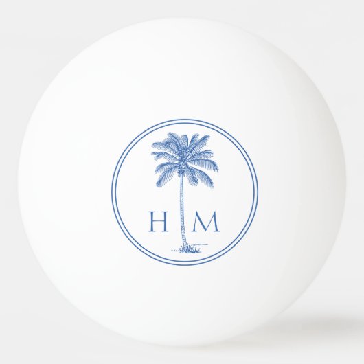 Coastal Blue und White Palmetto Palm Monogram Tischtennisball (Rückseite)
