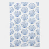 Coastal Blue und White Scallop Seashell Geschirrtuch (Vertikal)