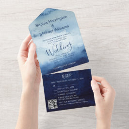 Coastal Blue Watercolor Alles in einer Hochzeit ei All In One Einladung