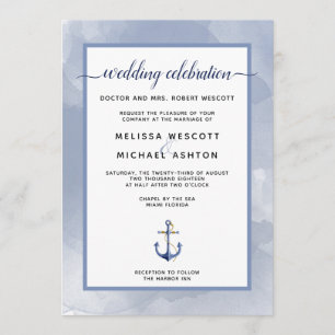Coastal Blue Watercolor Nautical Event oder Hochze Einladung