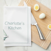 Coastal Blue Watercolor Sailboat Personalized Geschirrtuch (Viertel Falte)