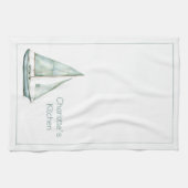 Coastal Blue Watercolor Sailboat Personalized Geschirrtuch (Horizontal)
