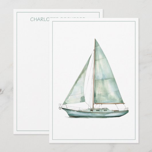 Coastal Blue Watercolor Sailboat Personalized Note Mitteilungskarte (Vorne/Hinten)