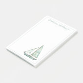 Coastal Blue Watercolor Sailboat Personalized Post-it Klebezettel (angewinkelt)