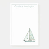 Coastal Blue Watercolor Sailboat Personalized Post-it Klebezettel (Vorderseite)