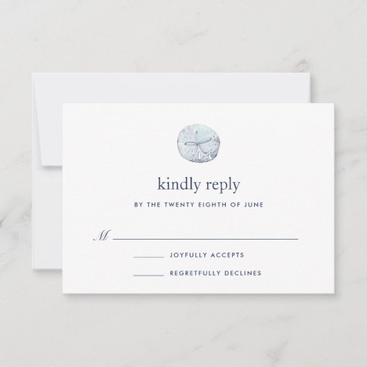 Coastal Blue Watercolor Sand Dollar RSVP Karte (Vorderseite)
