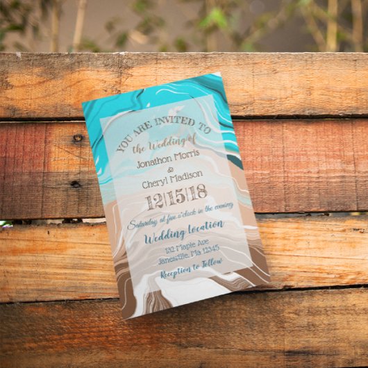 Coastal Blue Wedding Einladung