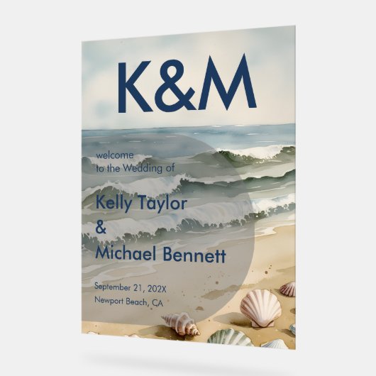 Coastal Blue Wedding Eintrag mit Initials Acrylschild (Winkel)